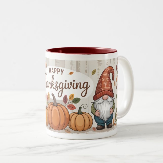 Gnome und Pumpkins Herbstfallen Zweifarbige Tasse (VorderseiteRechts)