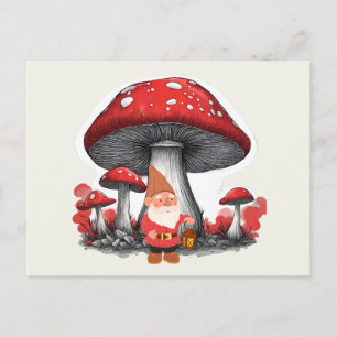 Gnome und Riesenrote Pilze Postkarte