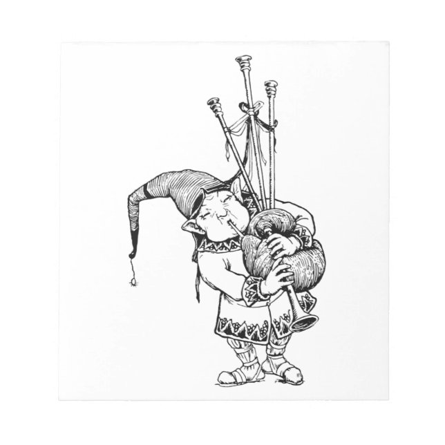 Gnome und seine Bagpipe Notizblock (Vorderseite)