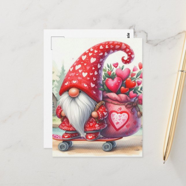 Gnome Valentine Postkarte (Vorderseite/Rückseite Beispiel)