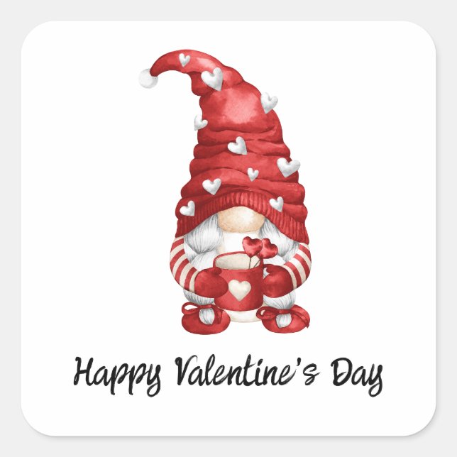 Gnome Valentine Quadratischer Aufkleber (Vorderseite)