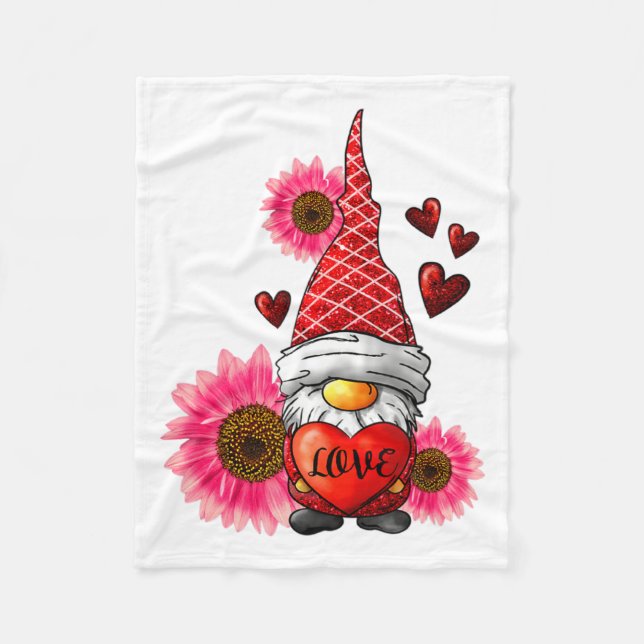 Gnome Valentines Day Cute Gnome Heart Leopard Sunf Fleecedecke (Vorderseite)