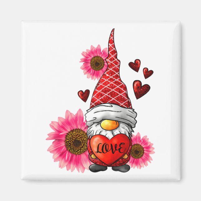 Gnome Valentines Day Cute Gnome Heart Leopard Sunf Magnet (Vorne)
