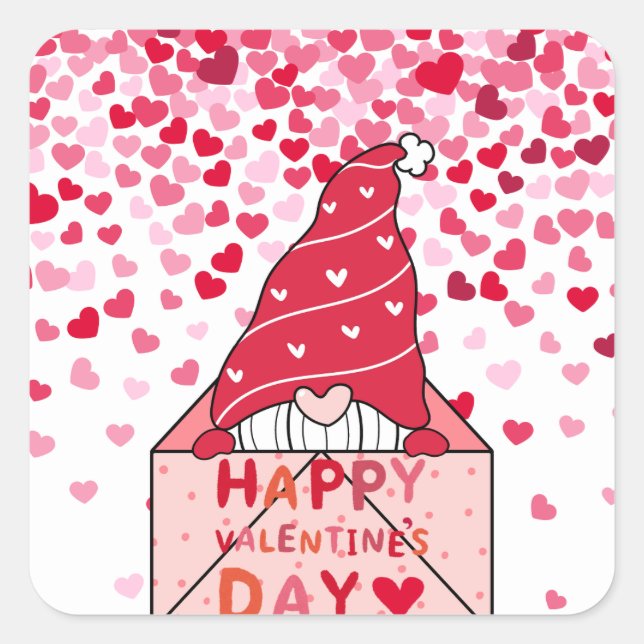 Gnome Valentine's Day Sticker, Valentinstag Quadratischer Aufkleber (Vorderseite)