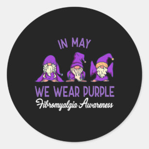 Gnome Wear Lila Ribbon Fibromyalgie Schmerzen Awar Runder Aufkleber