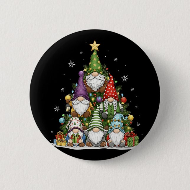 Gnome Weihnachtsbaum Lichter Lustige Weihnachten F Button (Vorderseite)