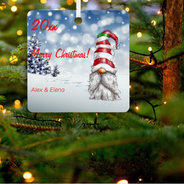 Gnome Weihnachtsbaum Schnee Metal Square Ornament (Von Creator hochgeladen)