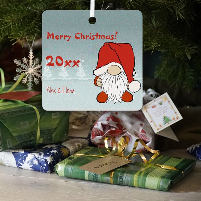 Gnome Weihnachtsschnee Foto Metal Square Ornament (Von Creator hochgeladen)