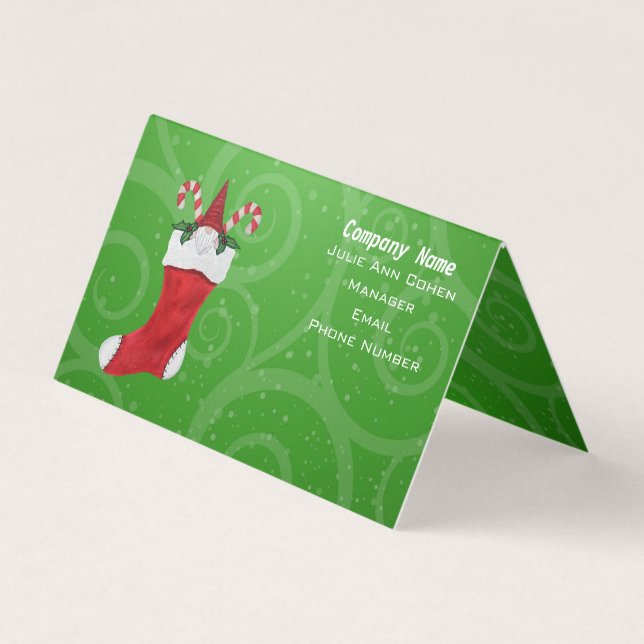 Gnome White Beard in Red Christmas Strumpf Green Visitenkarten (Vorderseite)