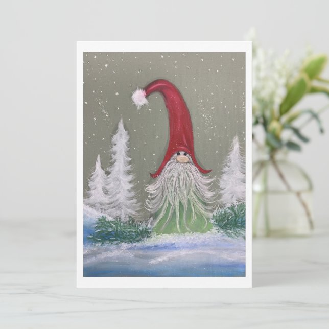 Gnome Winterszene Flat Holiday Card Feiertagskarte (Stehend Vorderseite)