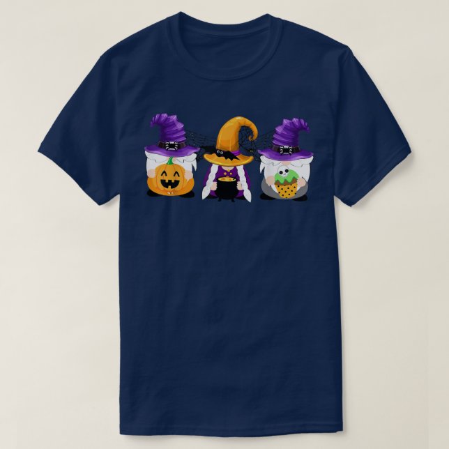 Gnome Witch Jackolantern Bat Spiole Halloween Kost T-Shirt (Design vorne)