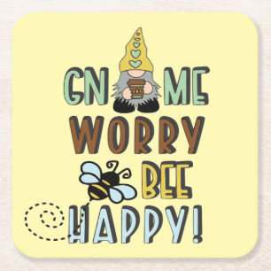 Gnome Worry Bee Happy! Rechteckiger Pappuntersetzer