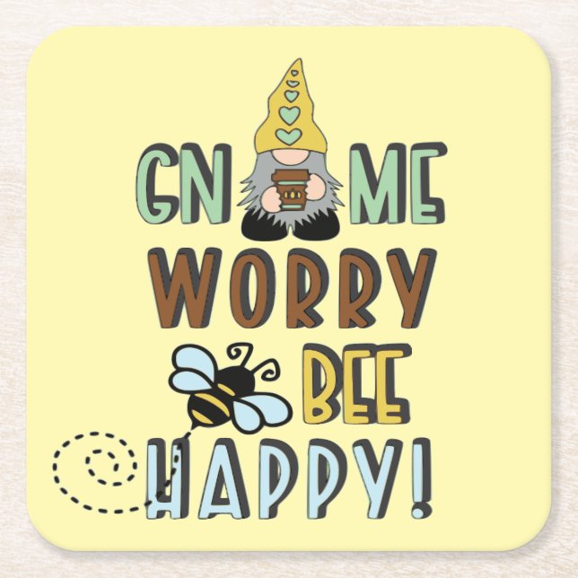 Gnome Worry Bee Happy! Rechteckiger Pappuntersetzer (Vorderseite)