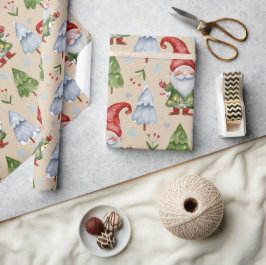 Gnome Wrapping Paper Light Brown Tan Watercolor Geschenkpapier
