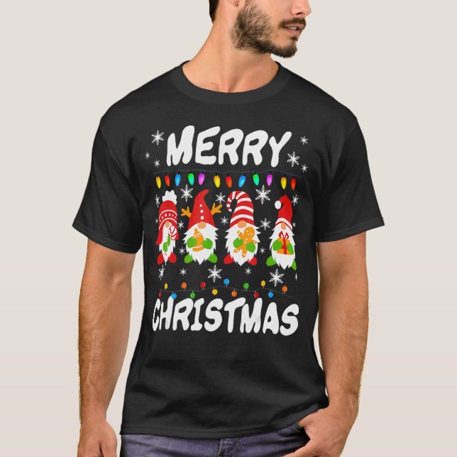 Gnome Xmas Pajamas Garden Merry Christmas Matching T-Shirt (Vorderseite)