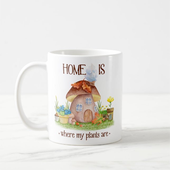 Gnome Zuhause-Pilz-Pflanze Blume Garten Kaffeetasse (Links)