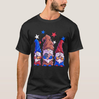 Gnomes 4. Juli Frauen Mädchen Amerikanische Flagge T-Shirt