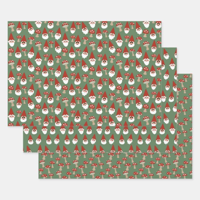 Gnomes and Mushrooms Green Gift Wrap Set Geschenkpapier Set (Set)