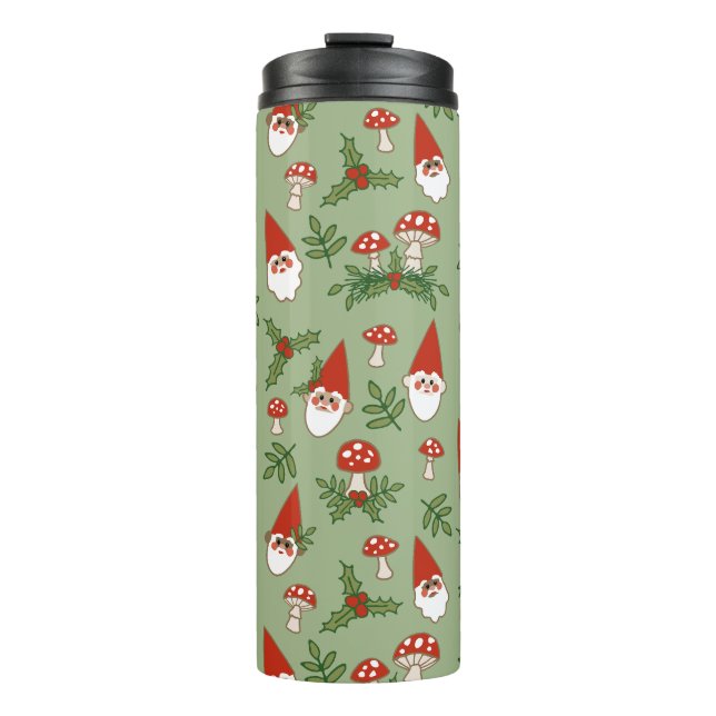 Gnomes and Mushrooms on Celadon Thermal Tumbler Thermosbecher (Vorderseite)