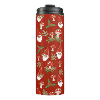 Gnomes and Mushrooms on Cranberry Thermal Tumbler Thermosbecher