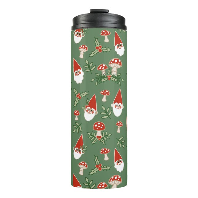 Gnomes and Mushrooms on Fern Thermal Tumbler Thermosbecher (Vorderseite)