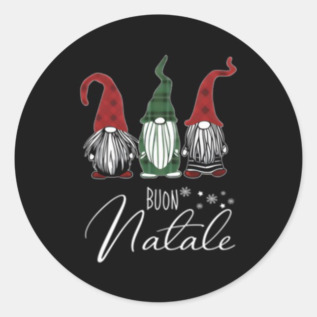Gnomes Buon Natale Italian Merry Runder Aufkleber (Vorderseite)