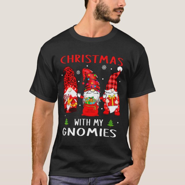 Gnomes Christmas Family Leopard Funny Plaid Men Wo T-Shirt (Vorderseite)