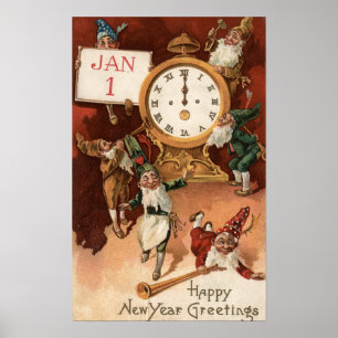 Gnomes, die um eine Uhr Partying sind Poster