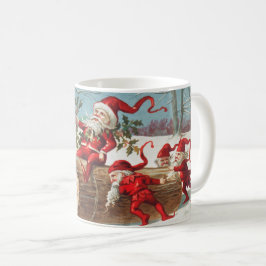 Gnomes dragging a cut tree trunk through the snow kaffeetasse