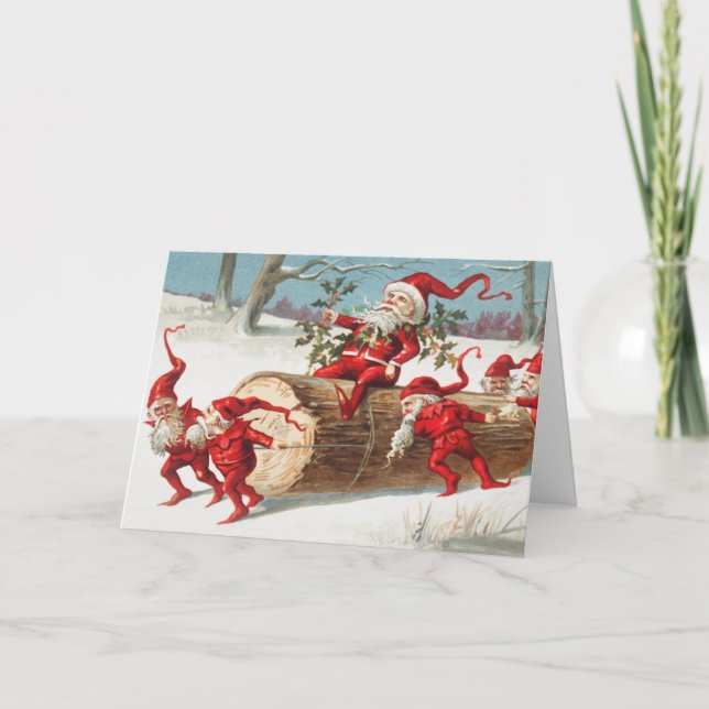 Gnomes dragging a cut tree trunk through the snow karte (Vorderseite)