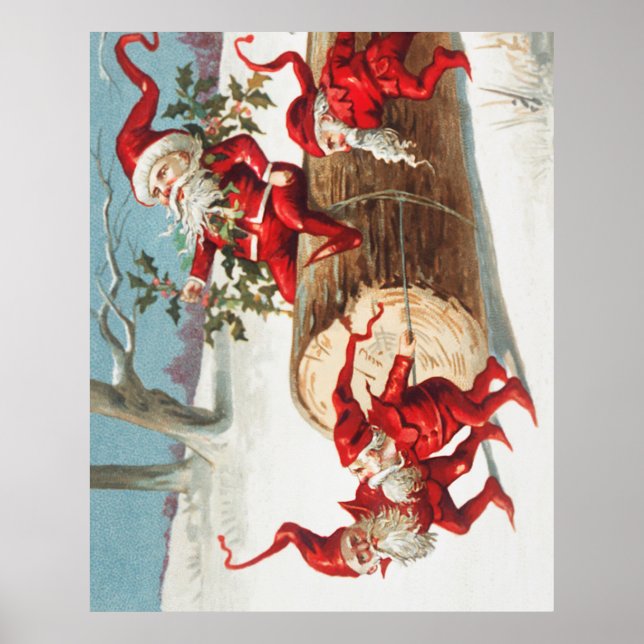Gnomes dragging a cut tree trunk through the snow poster (Vorne)