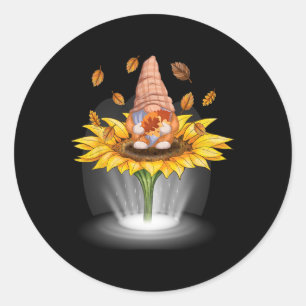 Gnomes Fall Leaf Baum Herbstbeam Sonnenblume Dank Runder Aufkleber