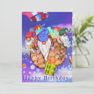 Gnomes Flying A Balloon und Gives Gifts - Geburtst