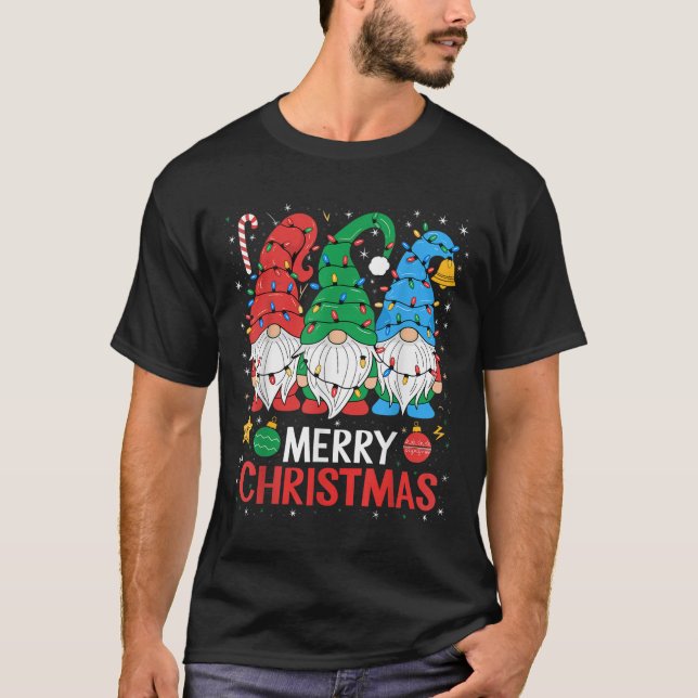 Gnomes Frohe Weihnachtslicht Familie Gnome Xmas Ma T-Shirt (Vorderseite)