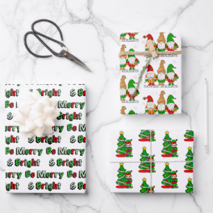 Gnomes, Fröhliche und helle Elfen und Weihnachtsel Geschenkpapier Set