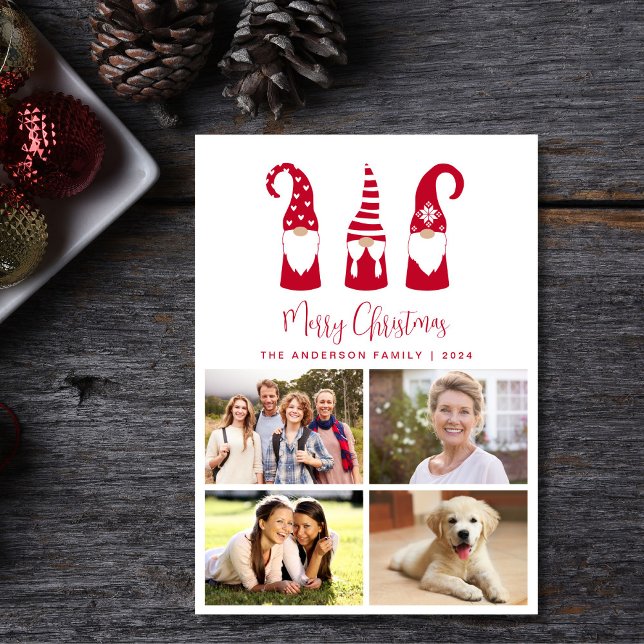 Gnomes Frory Christmas Foto Feiertagskarte (This holiday season, let your family's smiles and heartwarming memories shine on our 4 photo card)
