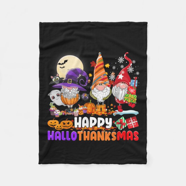 Gnomes Halloween Erntedank Weihnachtsfeier Hall Fleecedecke (Vorderseite)