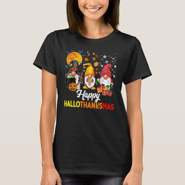 Gnomes Halloween Erntedank Weihnachtsfeier Hall T-Shirt (Vorderseite)