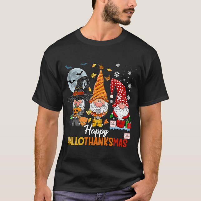 Gnomes Halloween Frohe Weihnachtsfeier HalloDankes T-Shirt (Vorderseite)