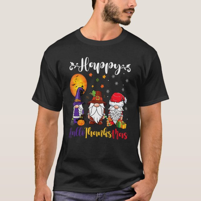 Gnomes Halloween Thanksgiving Christmas Happy Hall T-Shirt (Vorderseite)
