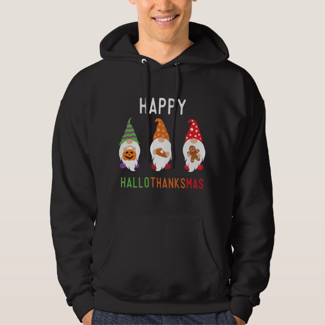 Gnomes Happy Hallothanksmas Halloween-Erntedank Hoodie (Vorderseite)