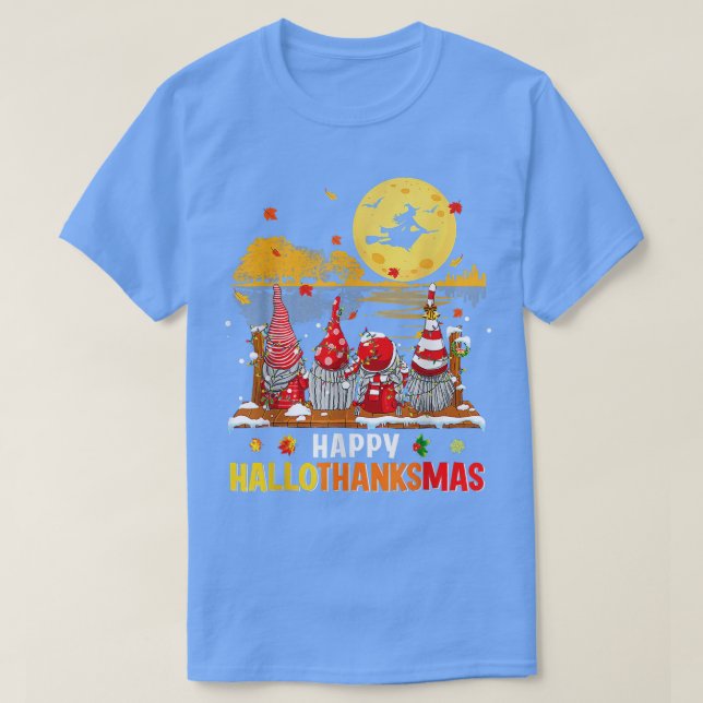 Gnomes Happy Hallothanksmas Halloween-Erntedank T-Shirt (Design vorne)