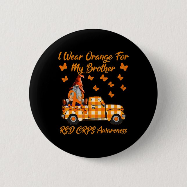 Gnomes Ich trage Orange für meine Bruder Rsd Crps  Button (Vorderseite)