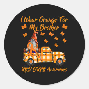 Gnomes Ich trage Orange für meine Bruder Rsd Crps Runder Aufkleber