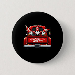 Gnomes in Red Truck Merry Christmas Pajama Familie Button
