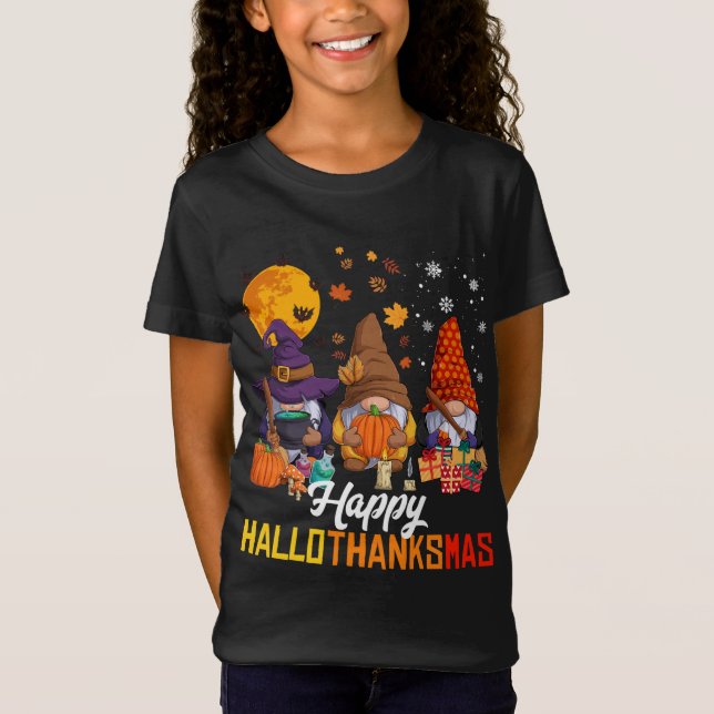 Gnomes Lover Halloween Frohe Weihnachts-Happy Hall T-Shirt (Vorderseite)