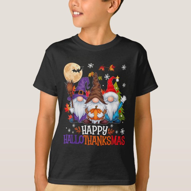 Gnomes Lover Halloween Merry Christmas Happy Hallo T-Shirt (Vorderseite)