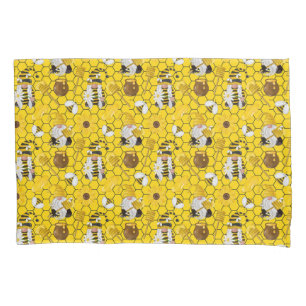 Gnomes Making Honey Yellow Floral Honey Bees Kissenbezug