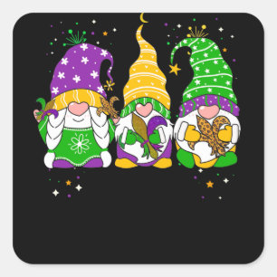 Gnomes Mardi Gras Gnome Lilie Fat Dienstag Quadratischer Aufkleber