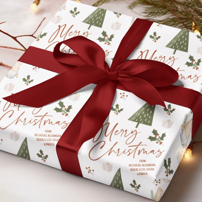 Gnomes Merry Christmas FROM Custom Name  Geschenkpapier (Von Creator hochgeladen)